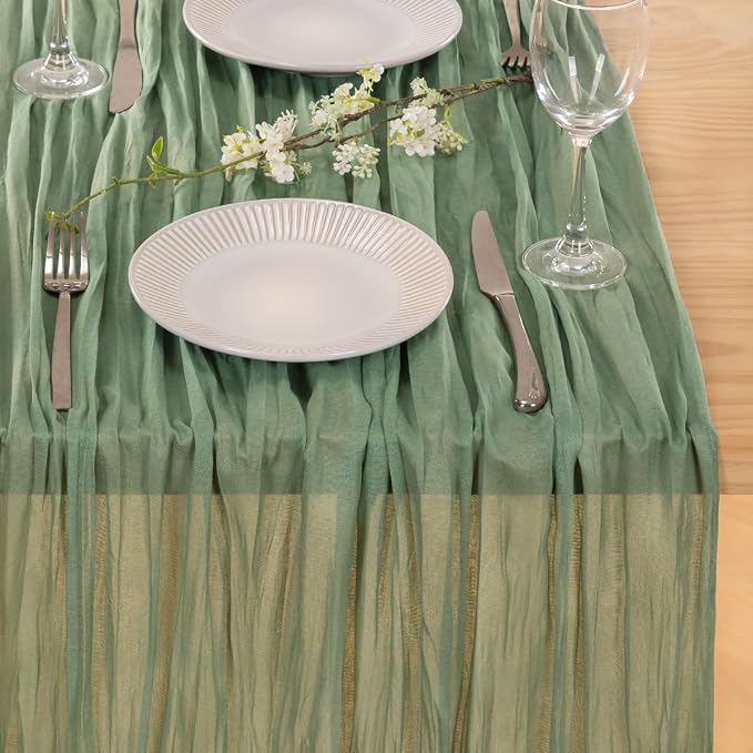 3 Pack Sage Green Cheesecloth Table Runner 10ft Boho Gauze Centerpiece | - Image 3