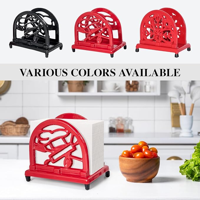 JOGREFUL Cast Iron Napkin Holder, Kitchen Organizer Chef Tool Pattern Red | - Image 3
