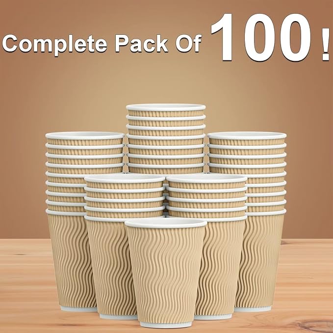 Hot Paper Cups_12 oz Disposable Insulated Corrugated Sleeve Ripple Wall Paper - Image 7