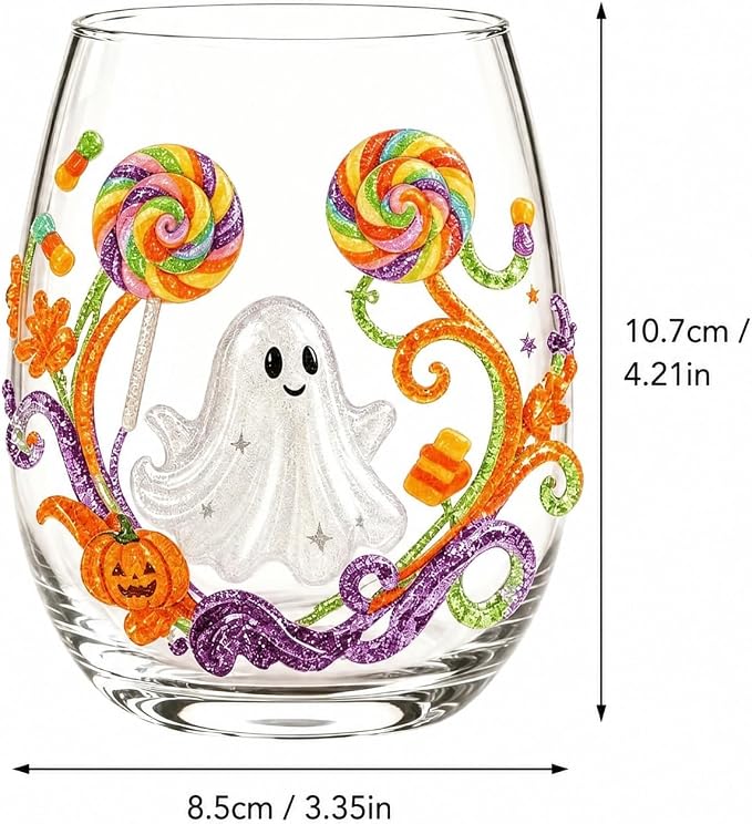 Halloween Printed Glass Cup, Ghost Pumpkin Themed Handleless Water Tumbler 15oz - Image 3