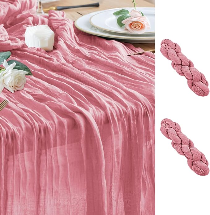Cheesecloth Table Runner Dusty Rose 10FT Boho Gauze, 2 Pack | 120 Inch Cheese by Wokceer