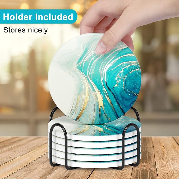 Coasters for Drinks, Kitchen Home Decor Housewarming Gift, Round 4 in - Image 5