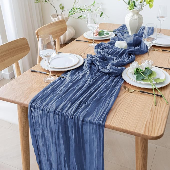 Cheesecloth Table Runner 10FT 2Pcs Blue Boho Gauze Sheer Runners | Cheese Cloth - Image 6