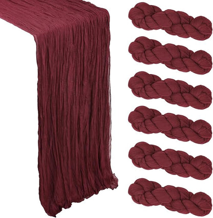 6 Pack Burgundy Cheesecloth Table Runner 10Ft Gauze Red Cheese Cloth Runner by Heneger