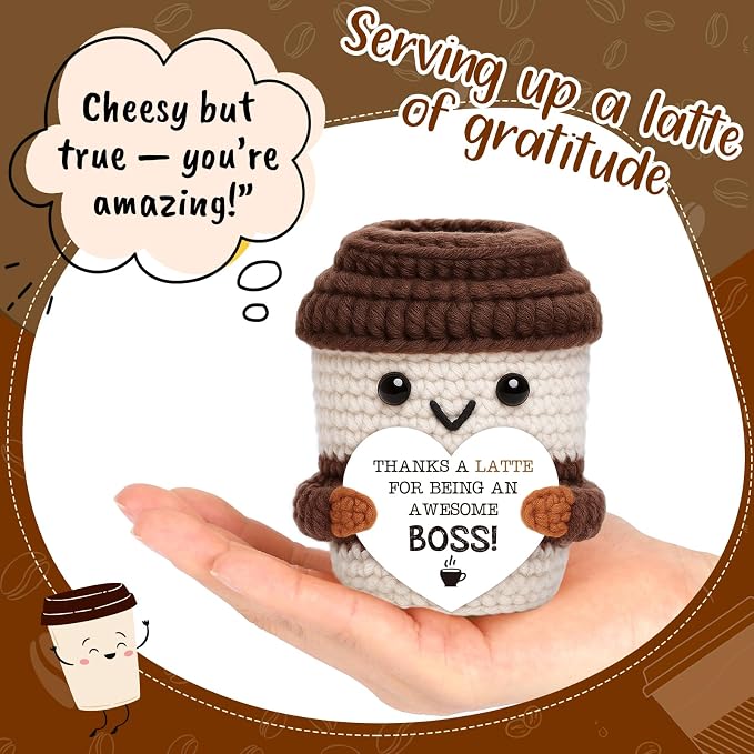 Positive Crochet Coffee Cup Boss Lady Gift, Appreciation Gift - Image 2