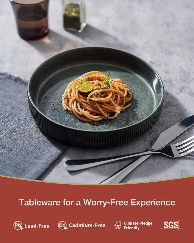 famiware Star 8.25" Pasta Bowls Set of 4, Bowl Plates, Deep Forest | Microwave - Image 3