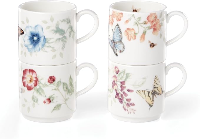 Lenox 890451 Butterfly Meadow 4-Piece Stacking Mug Set | Dishwasher safe - Image 3