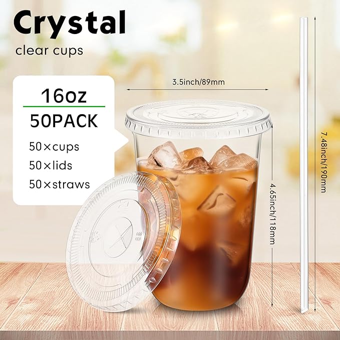 Ziliny 50 Sets 16 oz Clear Plastic Cups - Image 3