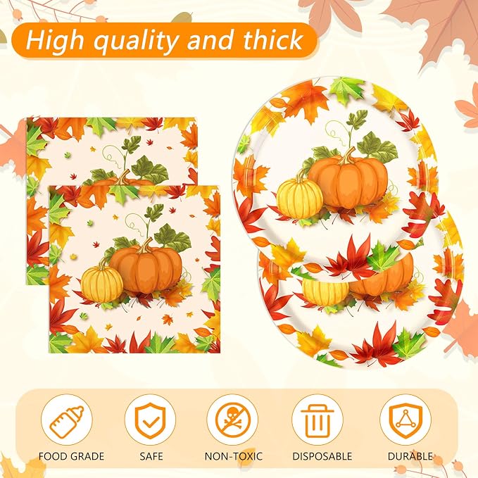 41Pcs Thanksgiving Party Decorations, Fall Paper Plates Napkins Tablecloth - Image 4
