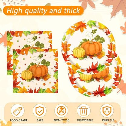 41Pcs Thanksgiving Party Decorations, Fall Paper Plates Napkins Tablecloth - Image 4