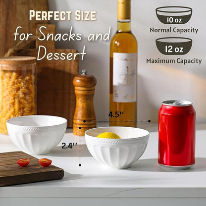 12 oz Ice Cream Bowls Set of 6, 4.5" Small Ceramic Dessert Bowls | White Lotus - Image 2