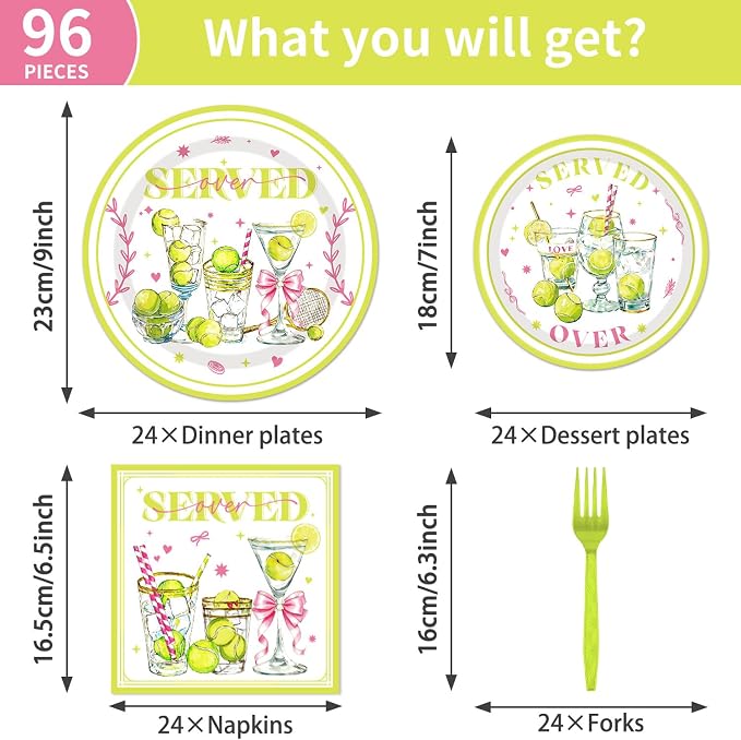 96Pcs Tennis Party Decorations Tableware Set Tennis Served Birthday Paper - Image 2