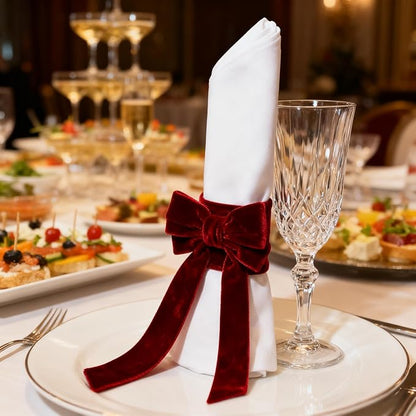 Bow Napkin Rings Set of 12 Luxury Soft Burgundy Velvet Napkin Holders, Elegant Bow Design for Christmas Holiday Dinner Wedding Party Table Decor