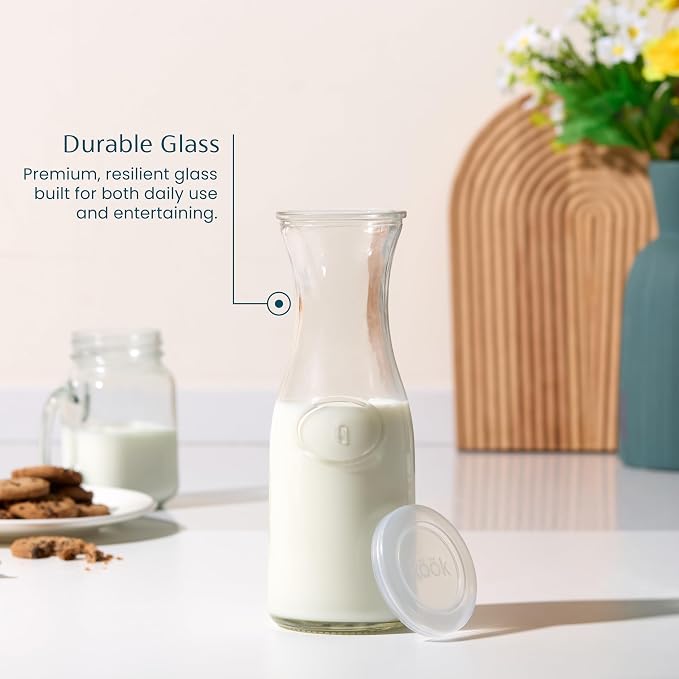 Kook Mini Glass Carafes with Lids, Small Beverage Pitchers - Image 3