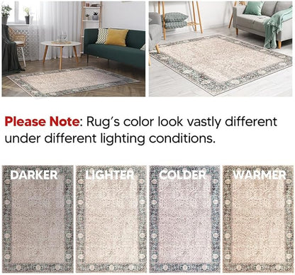 Keen Home Design 4x6 Rug - Machine Washable Area Rug with Non-Slip Backing, Ideal for Living Room, Dining Room, Bedroom - Vintage, Easy Clean, Durable, Low Pile - (4' x 6')
