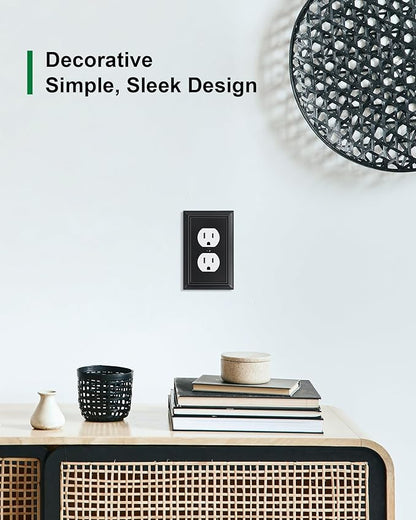 4-Pack Duplex Outlet Cover Plate, Decorative Matte Black Switch Plates and Outlet Covers, Natural Bamboo Fiber Wall Plates for Electrical Outlets, 1 Gang Receptacle Cover, Corrosion Resistant
