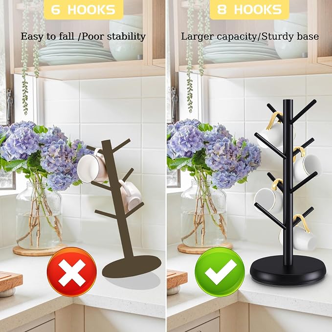 Rotating Mug Tree, 8-Hook Coffee Mug Holder - Image 5