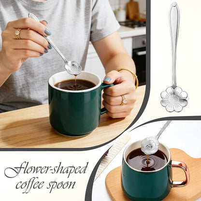 8-Piece Silvery Flower Tea Spoon Set | Stainless steel gold spoons; - Image 3