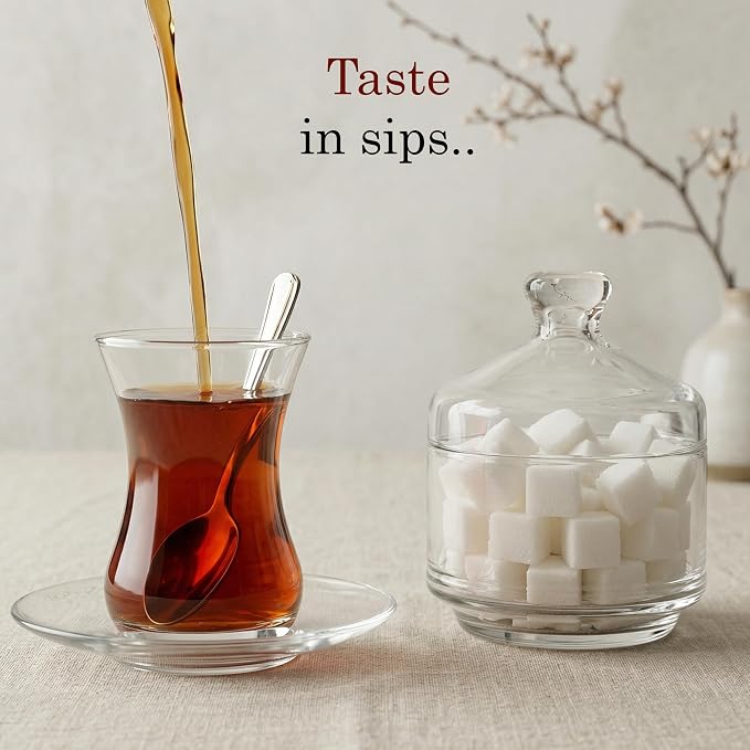19 Pieces Turkish Tea Glasses Set Includes; 6 Glasses, Tea Cups, 6 Saucers - Image 7