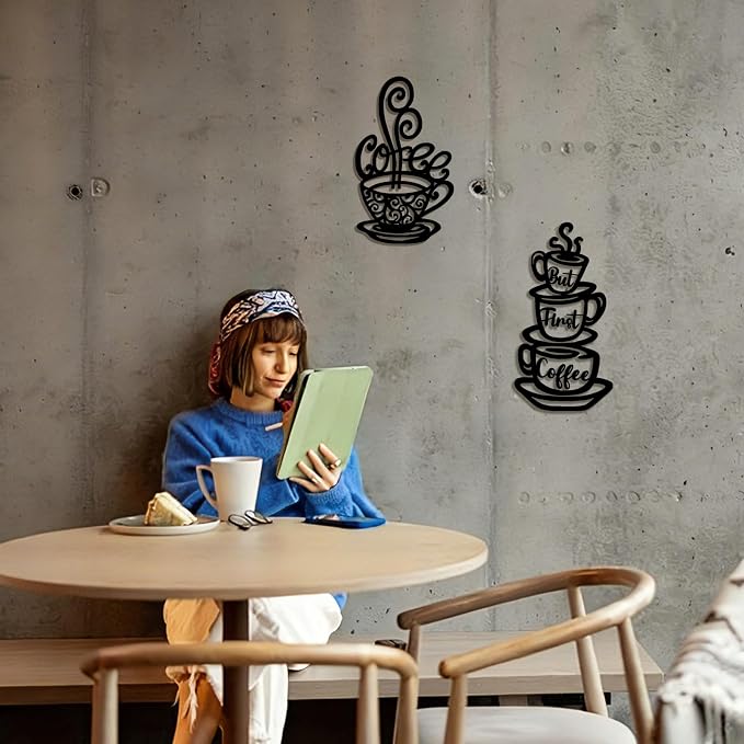 Oubasa Metal Pour Coffee Cup Wall Decor, Minimalist Cafe Themed - Image 8