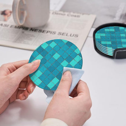 Ocean Blue Turquoise Scales Leather Coasters Set of 6 - Image 5