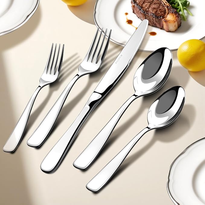 18/10 Silverware Set for 8, 40 Piece Stainless Steel Flatware Set Cutlery | - Image 2