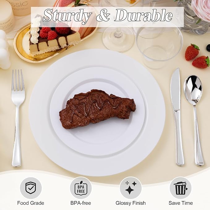 BESTSTAR 200PCS White Plastic Plates Set | 100 10.25 inch Dinner Plate and 100 - Image 4