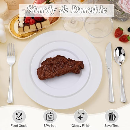 BESTSTAR 200PCS White Plastic Plates Set | 100 10.25 inch Dinner Plate and 100 - Image 4