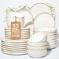32 Piece White Dinnerware Set with Pasta Bowls, Reactive Glaze Stoneware for 8 | Perfect for Multi‑Course Dinners, Hosting Large Groups, Holiday Serving Needs