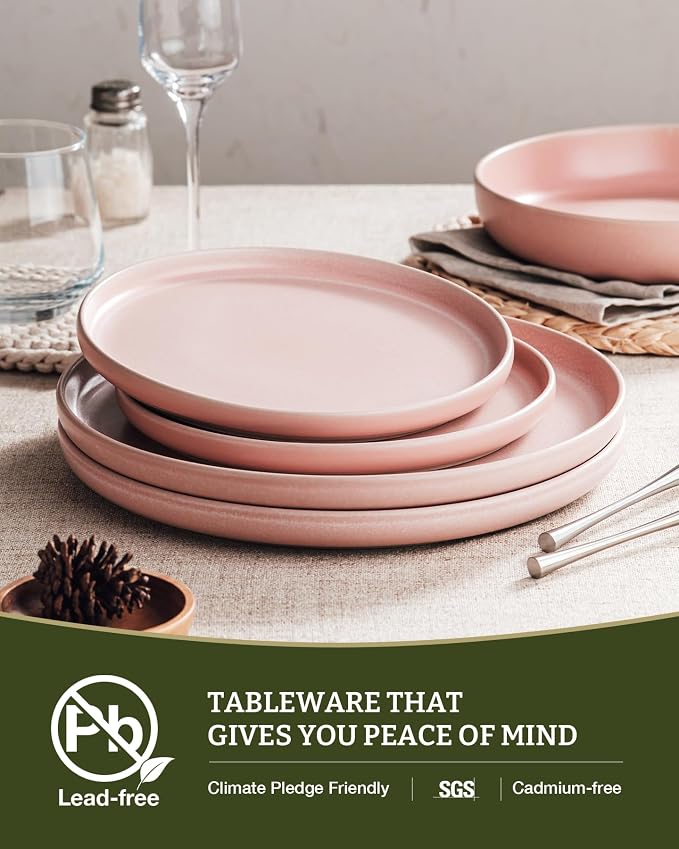 Famiware Milkyway 12-Piece Stoneware Dinnerware Set, Light Pink | Plates and - Image 6