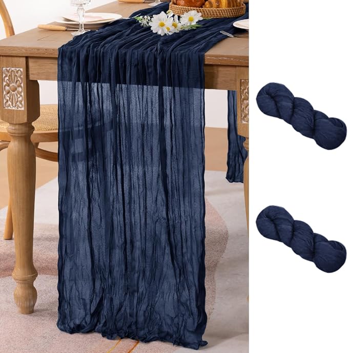 2 Pack Navy Blue Cheesecloth Table Runner 10ft Rustic Outdoor Decor | by MLMC