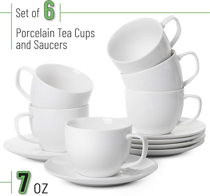 BTaT- Cappuccino Cups with Saucers 7 oz, Au Lait, Flat White, Dishwasher - Image 2