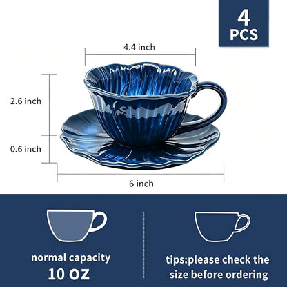 KOOV Latte Cup and Saucer Set of 4, Vintage Hand-Painted 10 oz Ceramic - Image 3