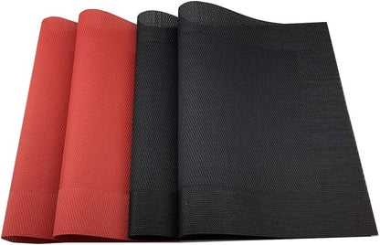 Gugrida Vinyl Black Placemats Heat Resistant Dining Table Mats Non-Slip Washable Place Mats Set of 6 （Black）