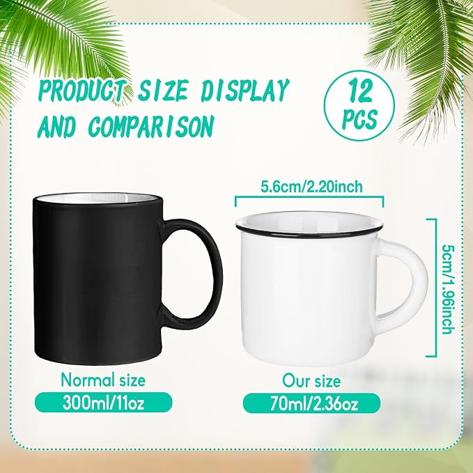 Uiifan 12 Pcs Ceramic White Coffee Mugs Bulk Vintage Espresso Mug Mini Tea Cups - Image 3