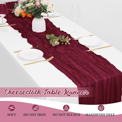 8 Pack Burgundy Cheesecloth Table Runners 20x120 Inch Gauze Table Runner 10FT - Image 6