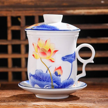 Porcelain Tea Cup with Infuser Lid and Saucer Sets - Image 7