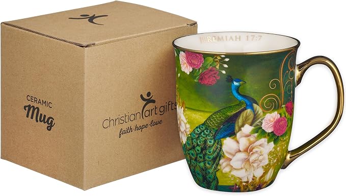Christian Art Gifts Blue Peacock Ceramic Coffee Mug - Image 6