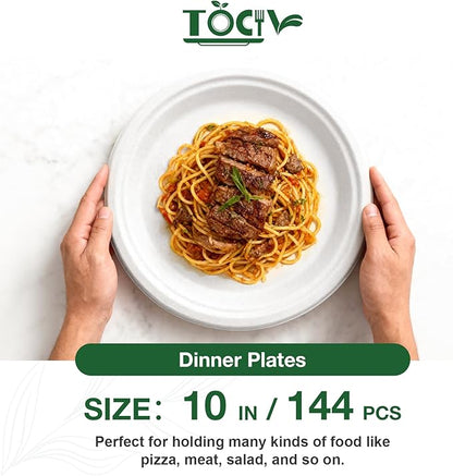 Compostable Paper Plates 10 inch 144 Count Disposable Heavy Duty Large Party Plates Bulk for Dinner Appetizer Dessert Cake Birthday Holiday Party Supplies White