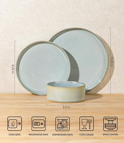 Ceramic Dinnerware Set for 8, 24-Piece Plates and Bowls Set | Lightweight - Image 2