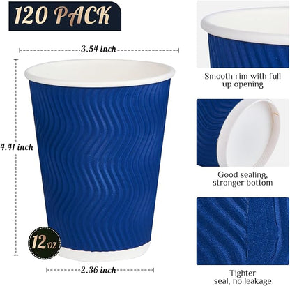 JollyPack Disposable Paper Coffee Cups, 12 oz, 120 Pack, Insulated Ripple Wall - Image 2