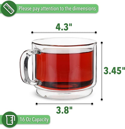BTaT- Double Walled Stackable Glass Coffee Mugs, 16 oz, Glass Coffee Cups - Image 3