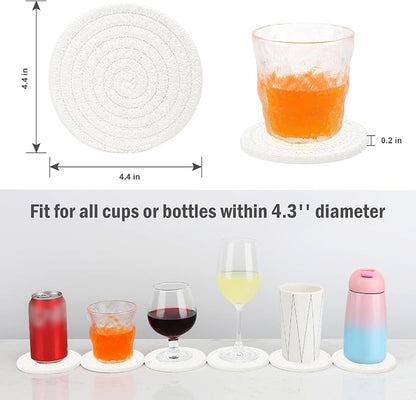 ABenkle Woven Coasters for Drinks Set of 6, Boho Absorbent Drinking Coaster - Image 2