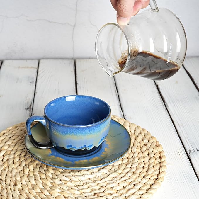 Bosmarlin Ceramic Cappuccino Cup and Saucer Set of 2, 10 Oz, Dishwasher and - Image 5