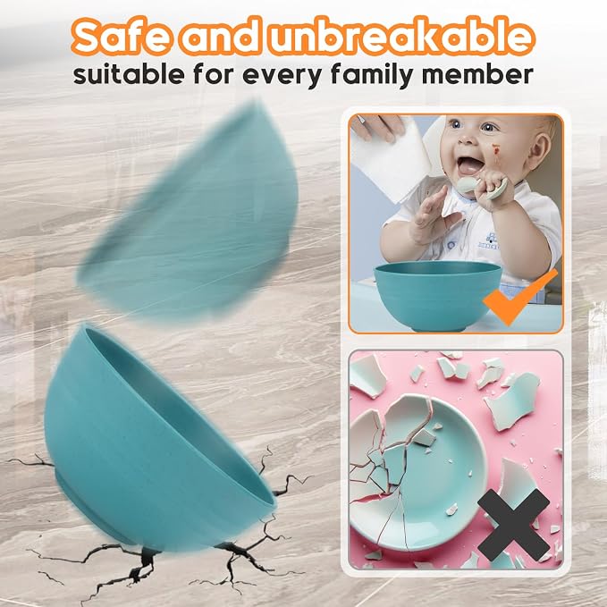12 PCS Unbreakable Cereal Bowls Set, 26 Oz Wheat Straw Bowl Sets, Microwave & - Image 5