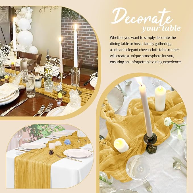 Pesonlook Cheesecloth Table Runner Gold, 10 Pack 17.7x108 inch, Long | Rustic - Image 4