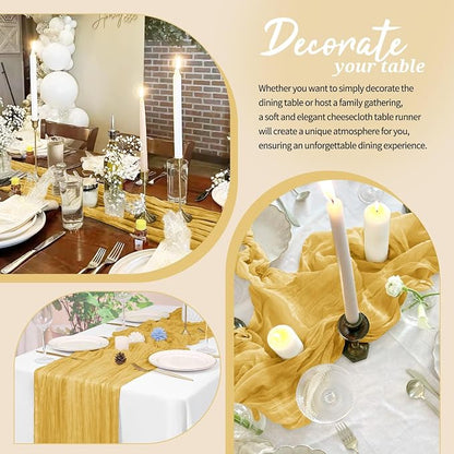 Pesonlook Cheesecloth Table Runner Gold, 10 Pack 17.7x108 inch, Long | Rustic - Image 4