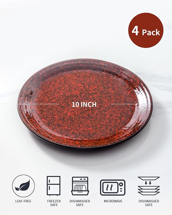 HASENSE Ceramic Dinner Plates Set of 4, 10 Inch Large Red Pasta Dessert Salad - Image 5
