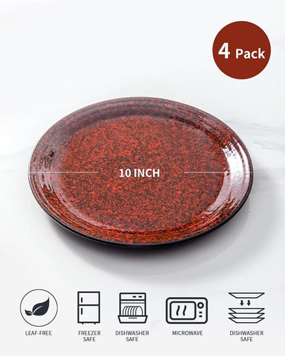 HASENSE Ceramic Dinner Plates Set of 4, 10 Inch Large Red Pasta Dessert Salad - Image 5