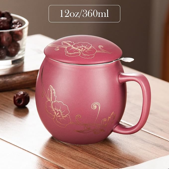 Yundu 12 OZ Ceramic Mug with Lid & Tea Strainer - Image 2